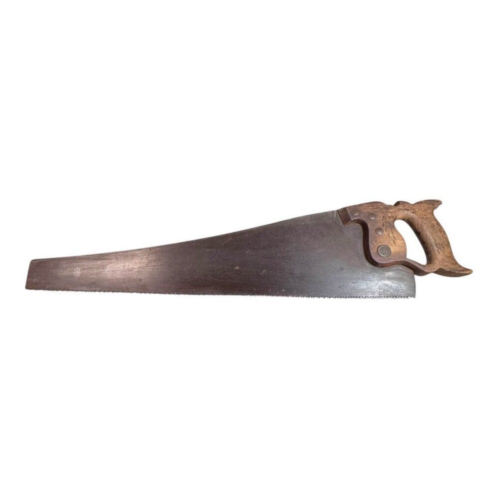 Vintage Hand Saw w/ Carved Wooden Handle Steel Blade Crafts Barn Man Cave Decor